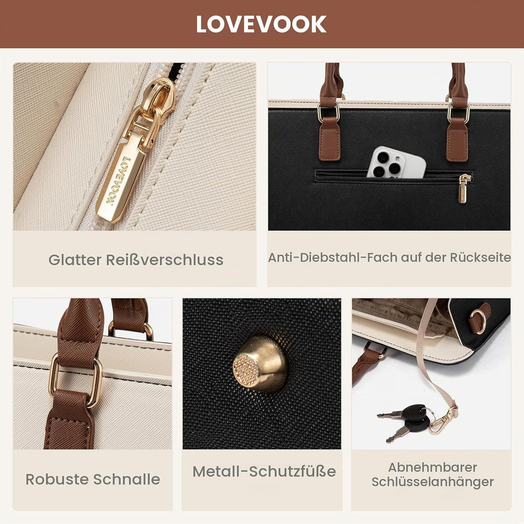 LOVEVOOK Handtasche Damen Gross, 15,6 Zoll Laptoptasche Arbeitstasche Elegant Uni Tasche Schultasche