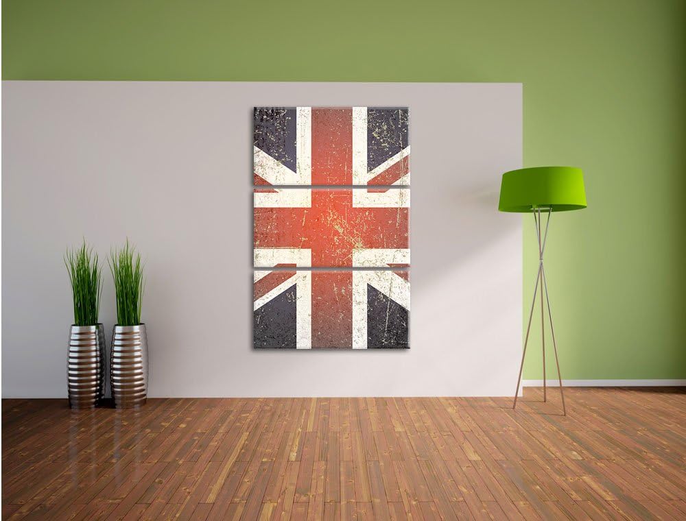 Pixxprint British Union Jack schwarz/weiss als Leinwandbild/Grösse: 3 Teilig (120x80 cm) cm/Wandbild