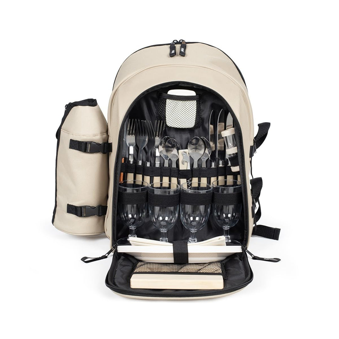 Livoo Picknick-Rucksack für 4 Personen SE970C – 11 l, 600D, 30 Zubehörteile, Creme, Creme