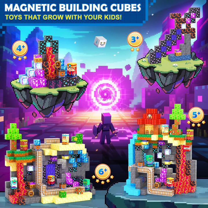 Coodoo Magnetische Bausteine - Baue Mine Magnet Welt, 200 Teile Magnetspielzeug Outdoor Sensorische