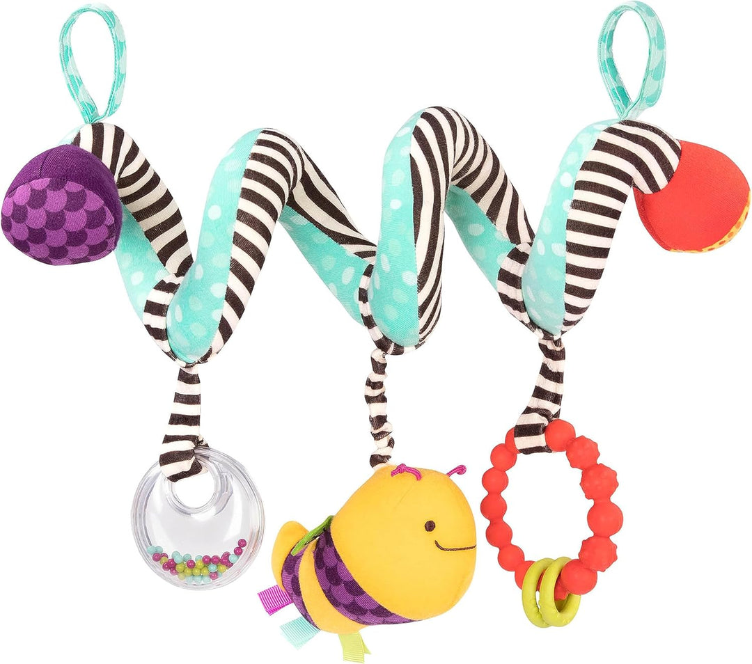 B. toys Baby Spielzeug Kinderwagenkette mit Beissring, Kuscheltier Biene und Rassel – Kinderwagen Zu