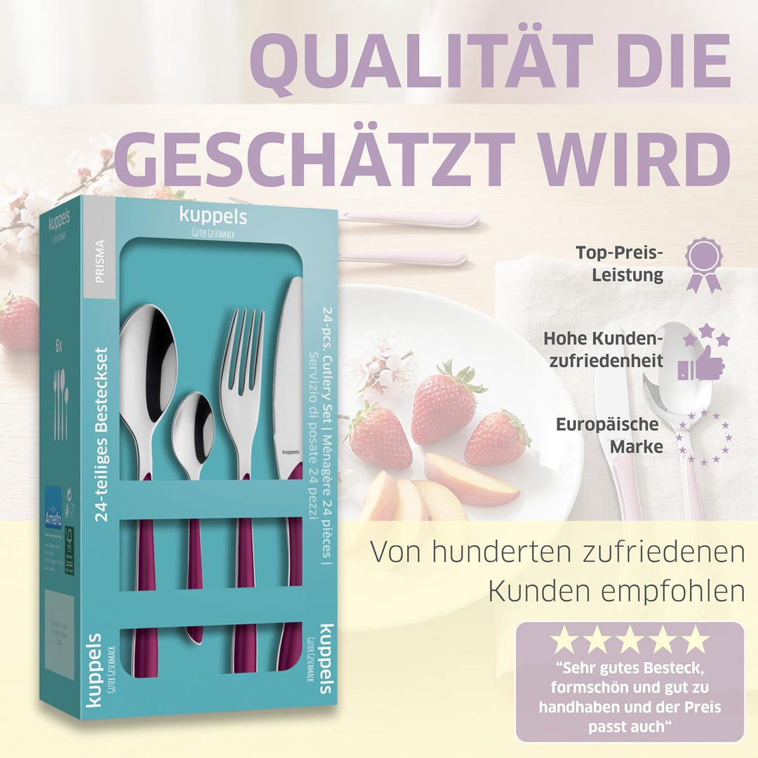 Kuppels Prisma Besteck Set für 6 Personen aus Edelstahl poliert | Besteckset 24-teilig | Hochwertige
