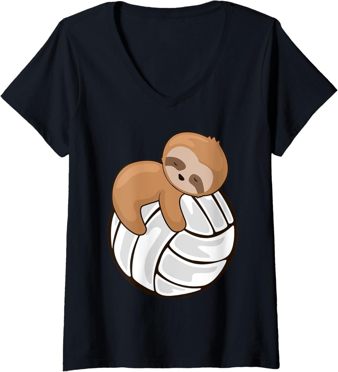 Damen Volleyball mit Faultier-Motiv T-Shirt mit V-Ausschnitt
