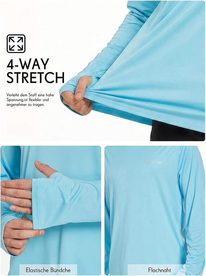 HUAKANG Herren Langarm Rashguard Kapuzenpullover UPF50+ Shirt Rashguard Angelbekleidung UV Sonnensch