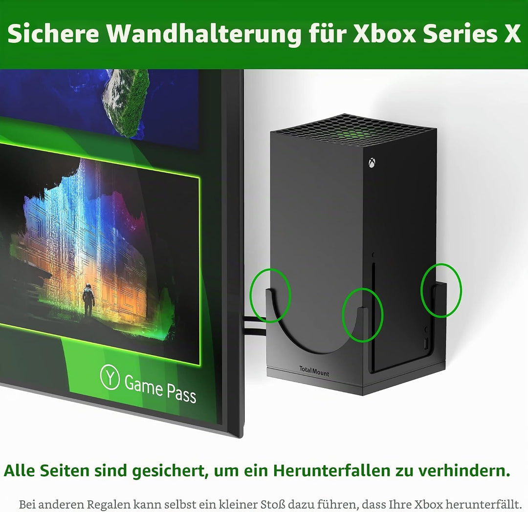 TotalMount Wandhalterung für Xbox Series X mit Wasserwaage und Hitze Management Konsolen Halterung f