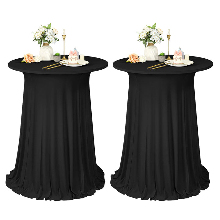 2er-Set schwarzer Stehtisch Hussen Stretch mit Rock, 80 x 110 cm,schmutzabweisend, knitterfrei, wasc