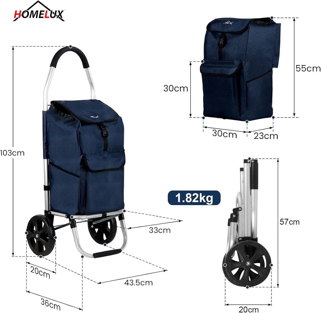 Einkaufstrolley, HOMELUX klappbar, Stabiler Einkaufswagen, grosse Kapazität 41 L, multifunktional, H