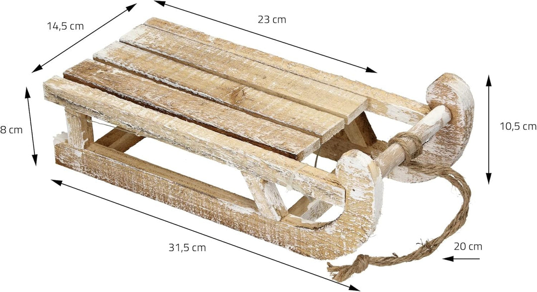 ECD Germany Deko Schlitten aus Holz mit 25 Warmweissen LEDs, 31,5x14,5x10,5 cm, Braun-Natur, Batterr