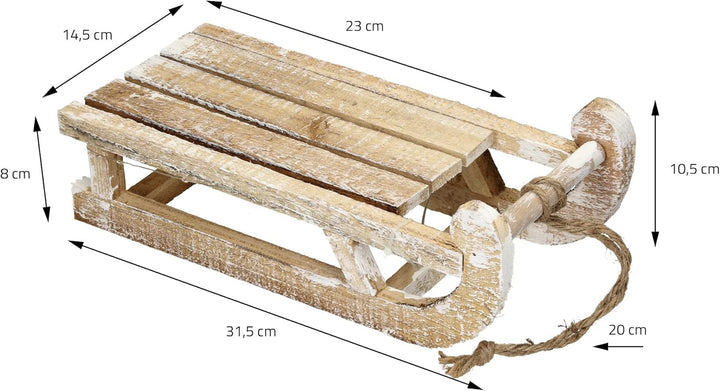 ECD Germany Deko Schlitten aus Holz mit 25 Warmweissen LEDs, 31,5x14,5x10,5 cm, Braun-Natur, Batterr