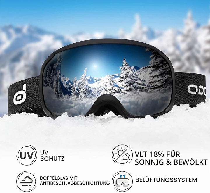 Odoland Skihelm mit Skibrille für Skifahren und Snowboard, Einstellbare Grössenverstellbar, mit Ohre