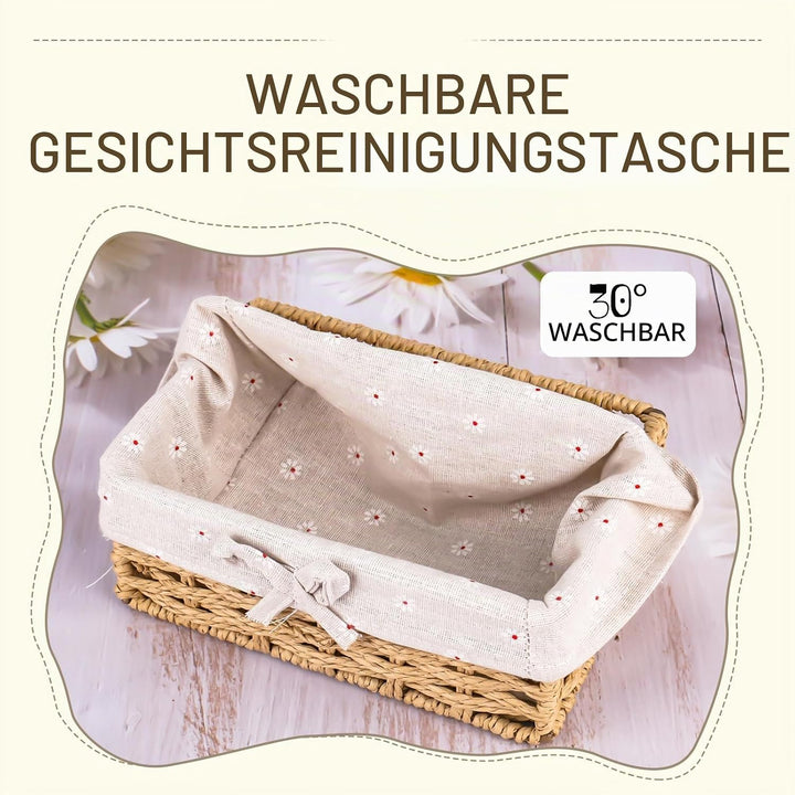 Brotkorb 3er Set mit Baumwolleinsatz | Eckige Brotkörbchen aus Seegras | Geflochtener Korb | Aufbewa
