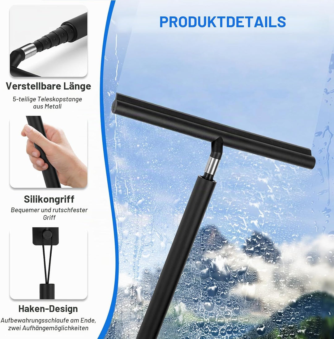 Duschabzieher Langer Stiel, 30-120cm Verstellbarer Wasserschieber Silikon Bodenabzieher mit Halterun