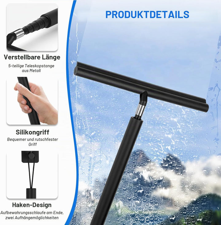 Duschabzieher Langer Stiel, 30-120cm Verstellbarer Wasserschieber Silikon Bodenabzieher mit Halterun