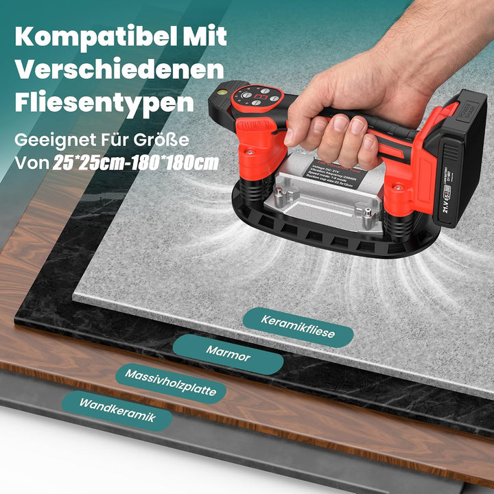 YEARTOP Fliesenrüttler Akku mit 225mm Saugheber Elektrisch 200KG Saugkraft | Kompatibel mit Makita 1