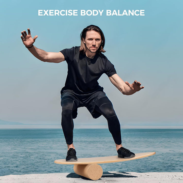 Cowiewie Balance Board, 15mm Dickes BalanceBoard + 10mm Korkrolle, Balance-Board Maximale Belastung
