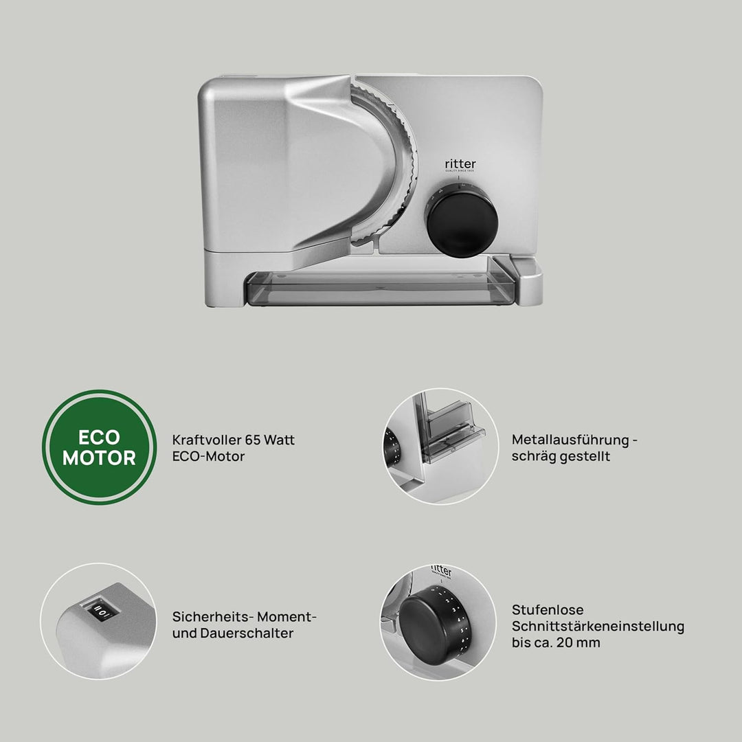 ritter Allesschneider E 16, elektrischer Allesschneider mit ECO-Motor, made in Germany, Silbermetall