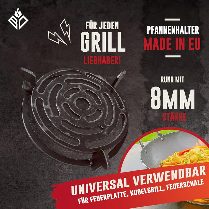 Becker Design Wok- und Pfannenhalterung mit Grillrost für Feuerplatte mit 20cm Feuerloch