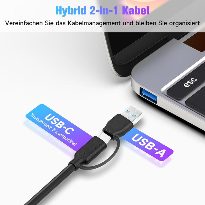 USB C 3.2 Hub Aktiv mit Netzteil, RSHTECH 7 Port USB 3.1 Gen2 Hub mit 3*10Gbps Datenports (Type-A, 2