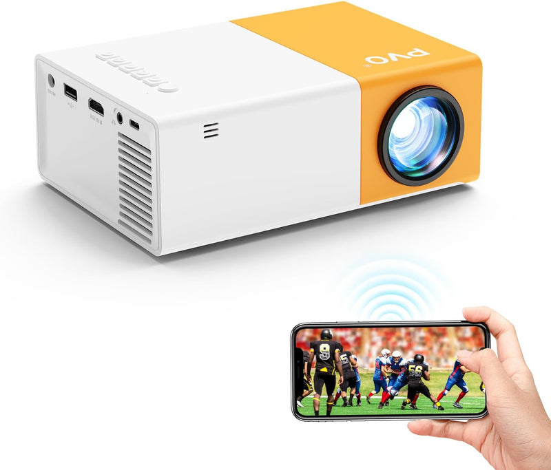 PVO Mini Beamer,WiFi Beamer Tragbarer Filmprojektor, Telefonbildschirm Kann Drahtlos Oder per Datenk