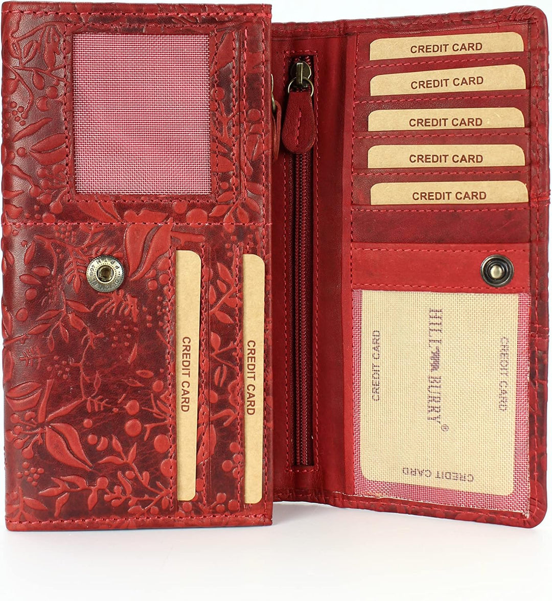 Vintage Leder Damen Geldbörse Portemonnaie Geldbeutel Portmonee aus weichem Leder mit RFID rot Gemus