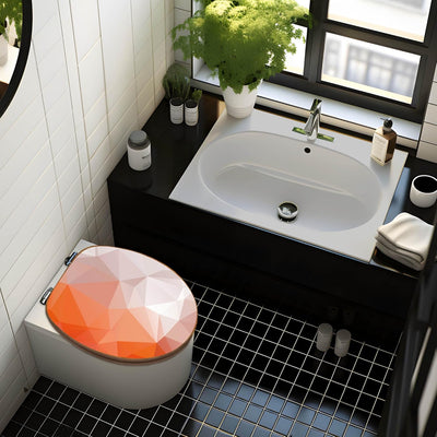 banjado® Design WC Sitz Bambus Absenkautomatik mit Motiv Orange Polygon/Toilettendeckel mit Absenkau