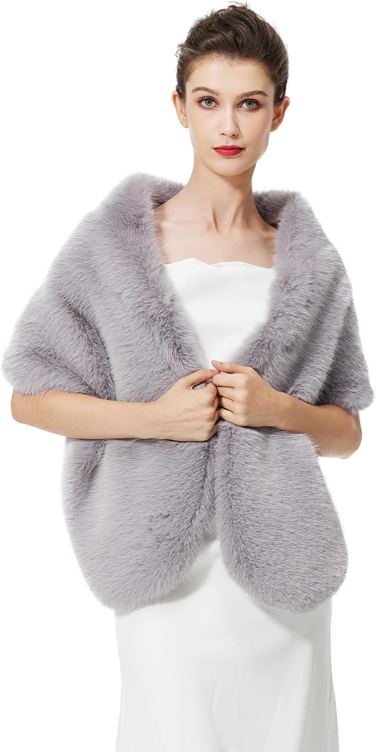 BEAUTELICATE Kunstpelz Stola Schal Damen Bolero Kunstfell Brautschal Brautstola Brautjacke für Abend