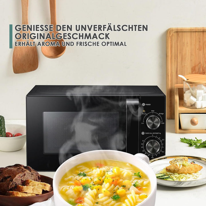 Mikrowelle 20L,Techomey Solo Mikrowelle 700W,Mikrowellengerät mit Drehteller für gleichmässige Wärme