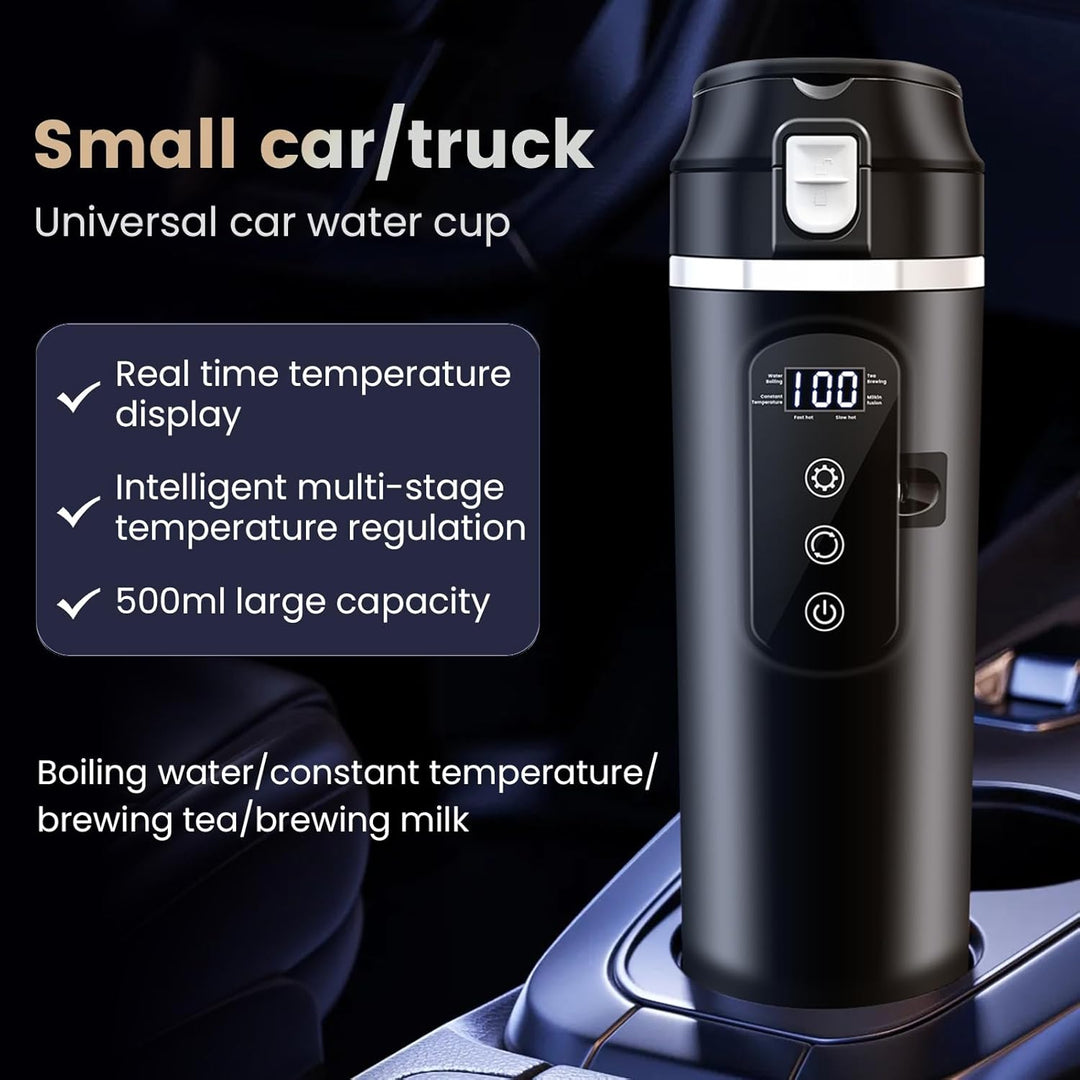 PORFOYO Wasserkocher Für Auto, 12V Auto Mini-Kaffee-Wasserkocher, 500ml, Schwarz, Bis Zu 100℃ Variab