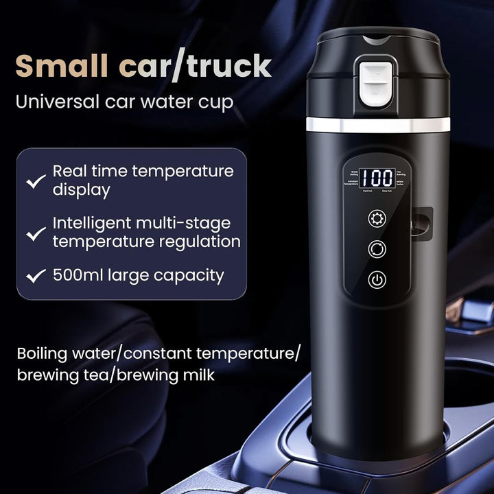 PORFOYO Wasserkocher Für Auto, 12V Auto Mini-Kaffee-Wasserkocher, 500ml, Schwarz, Bis Zu 100℃ Variab