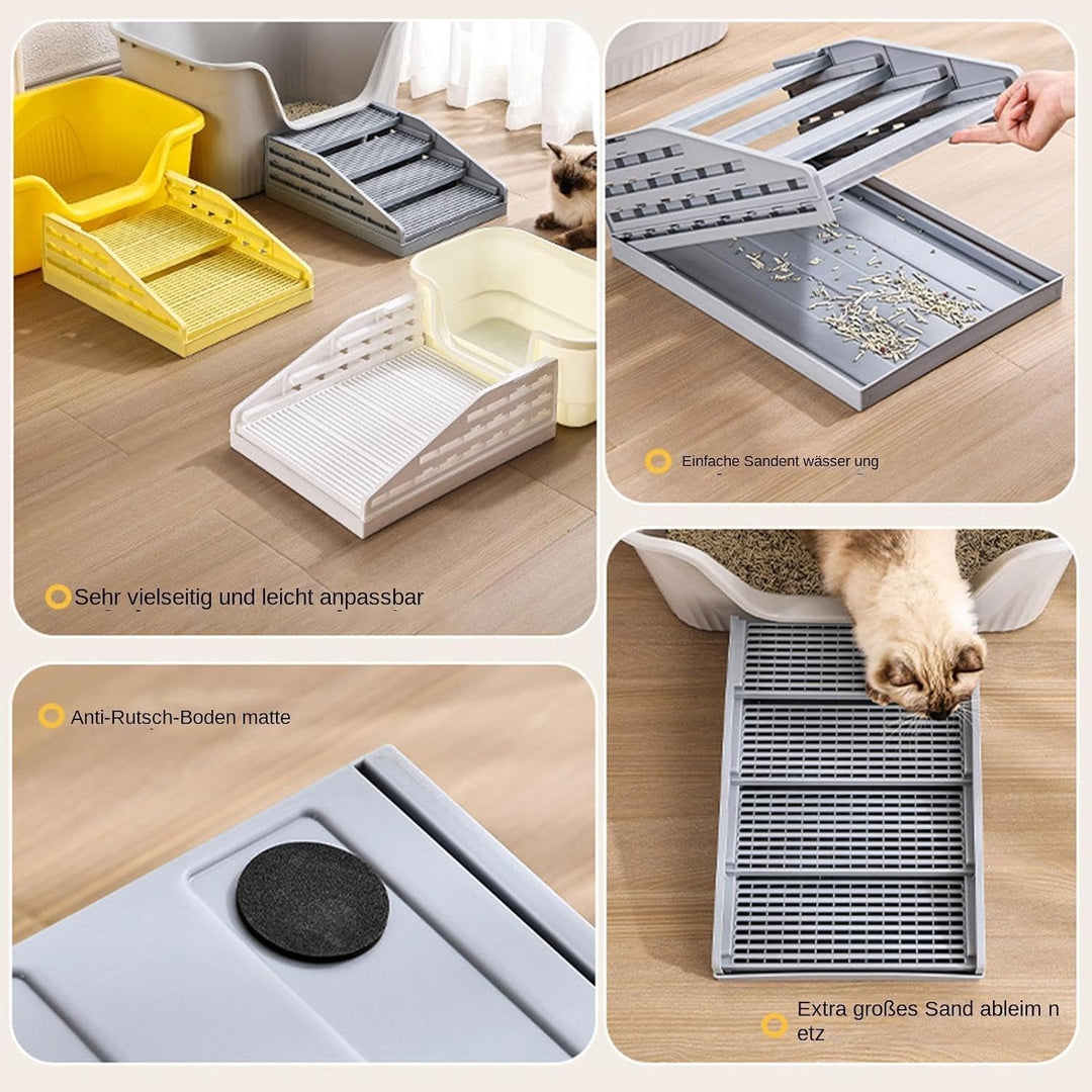 Katzen Klo Matte - 2 Lagen Einstellbar Spritzwasser Schutz | Kätzchen Klo Treppe | Rutsfester Gitter