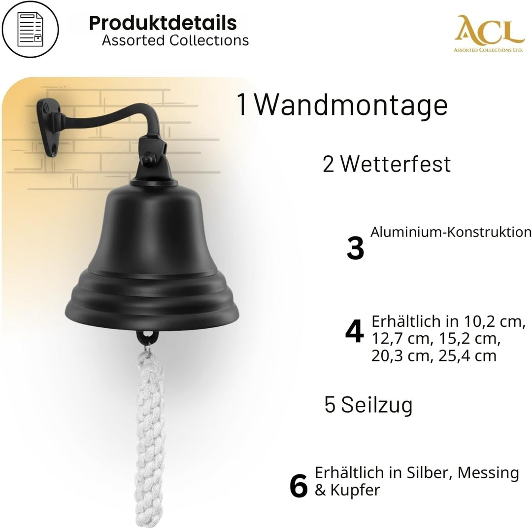 ACL Bar-Zubehör für Zuhause, Kneipen-Handglocke, wandmontierte Barglocke, Schwarze Glocke mit Seilzu
