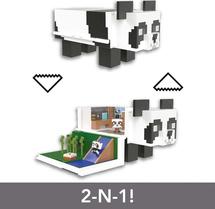 MINECRAFT Mob Head Minis Panda Spielhaus Spielset - 2-etagiges Haus, 2 Panda-Figuren, Wasserrutsche,