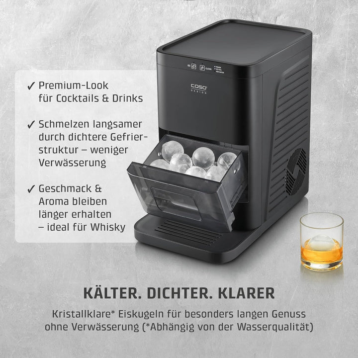 CASO IceBall Pro Eiskugelbereiter mit Kompressor – Kristallklare Eiskugeln 50–55 mm, 2 Kugeln/Stunde