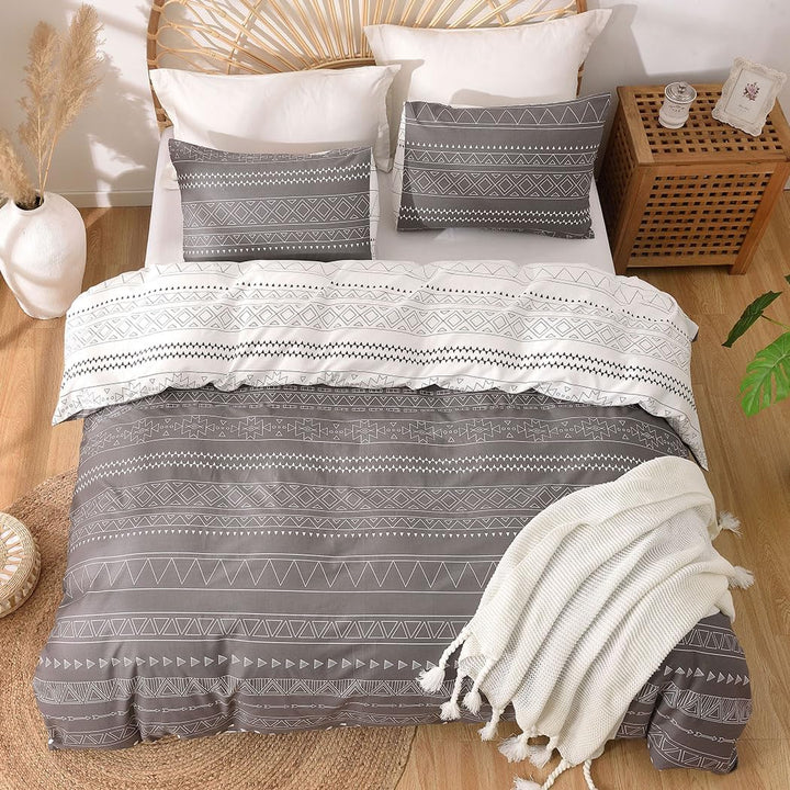 Lekesky Bettwäsche 200x200 Baumwolle, Bettwäsche-Sets 3 Teilig Reissverschluss mit Astmuster, weiche