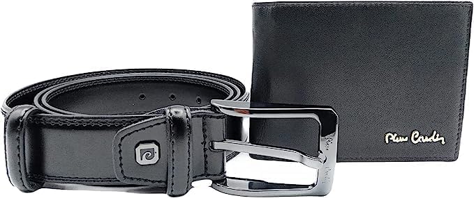 🎁Pierre Cardin Geschenk Gürtel und Geldbörse aus Leder (Gentleman Linie), Schwarz , 130 cm
