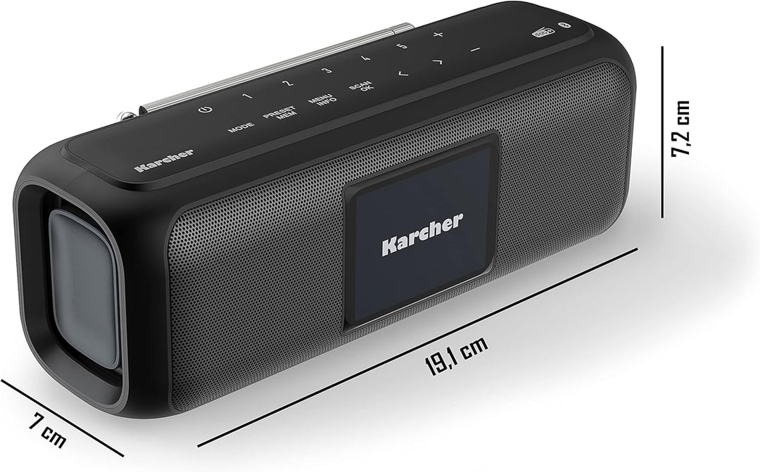 Karcher DAB Go tragbarer Bluetooth Lautsprecher & Digitalradio DAB+ / UKW Radio mit 2, 4" Farbdispla
