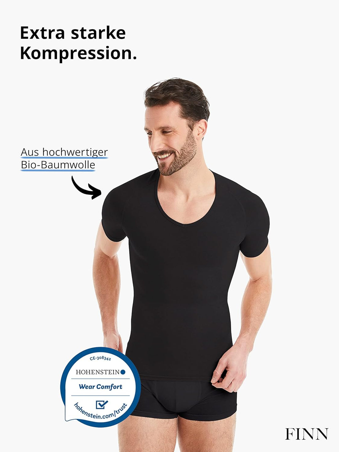 FINN figurformendes Kompressions-Unterhemd Herren - Shapewear Kurzarm Shirt mit Bauch-Weg Effekt - B