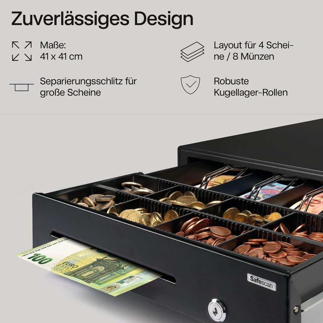 Safescan SD-4141 Standard-Duty Kassenschublade mit 4 Fächern für Banknoten und 8 für Münzen - Kassen