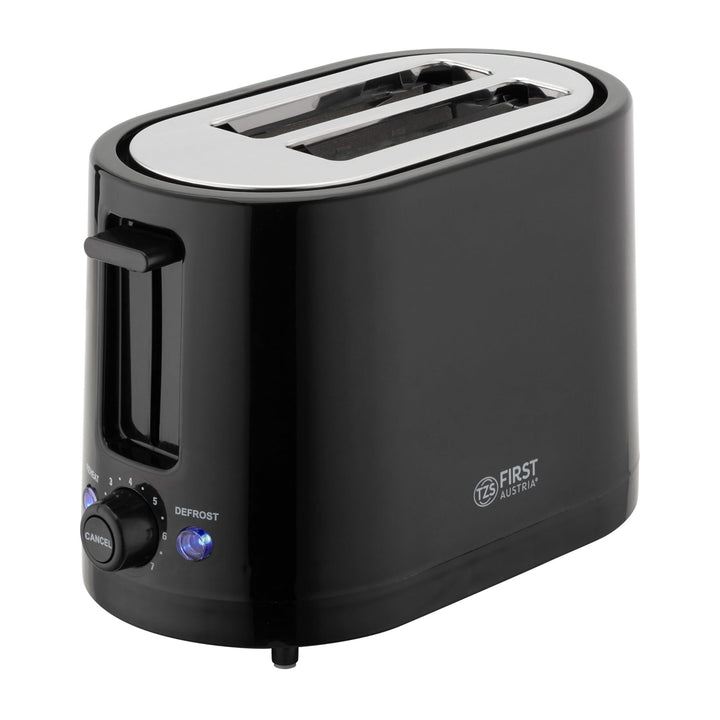 TZS First Austria Doppel Kurzschlitz Toaster, 2 Scheiben, schwarz, 750W, 7 Stufen, Warmhalte- und Au