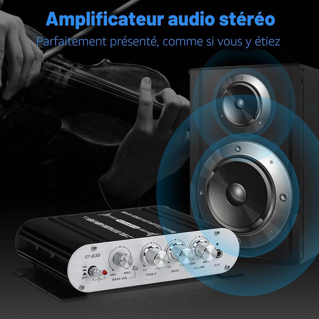 HiFi Audio Verstärker,2.1CH Stereo Verstärker,RMS 20Wx2+40W ST-838 mit Subwoofer Ausgang KlasseD Min
