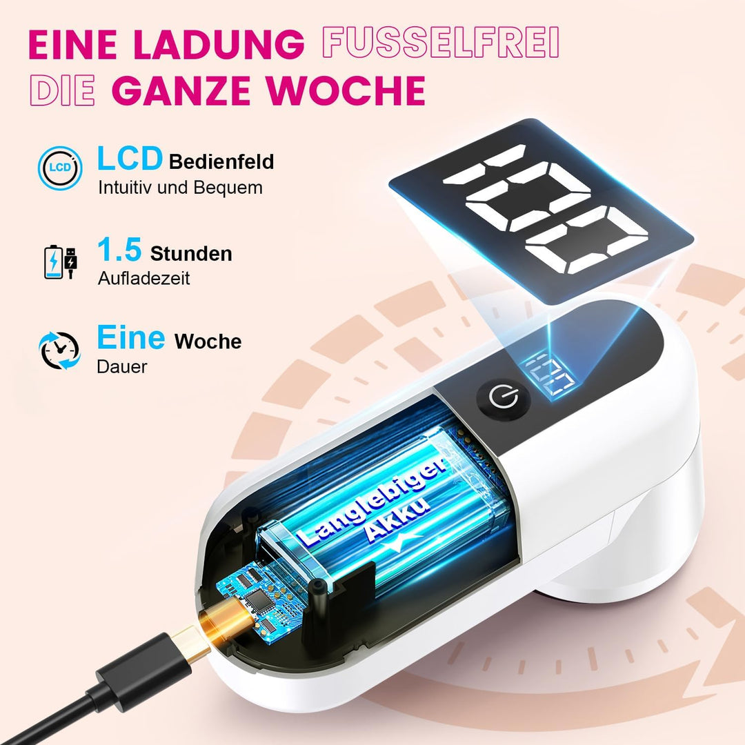 Fusselrasierer Elektrisch, Tragbarer Aufladbar Fusselentferner, LED-Anzeige, Kompletter Fusselrasier