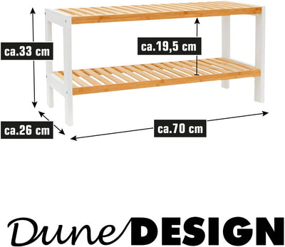 DuneDesign Bambus Schuhregal Schmal - 70x33x26 Niedriges Regal Holz für Badezimmer Kleiderschrank Tr