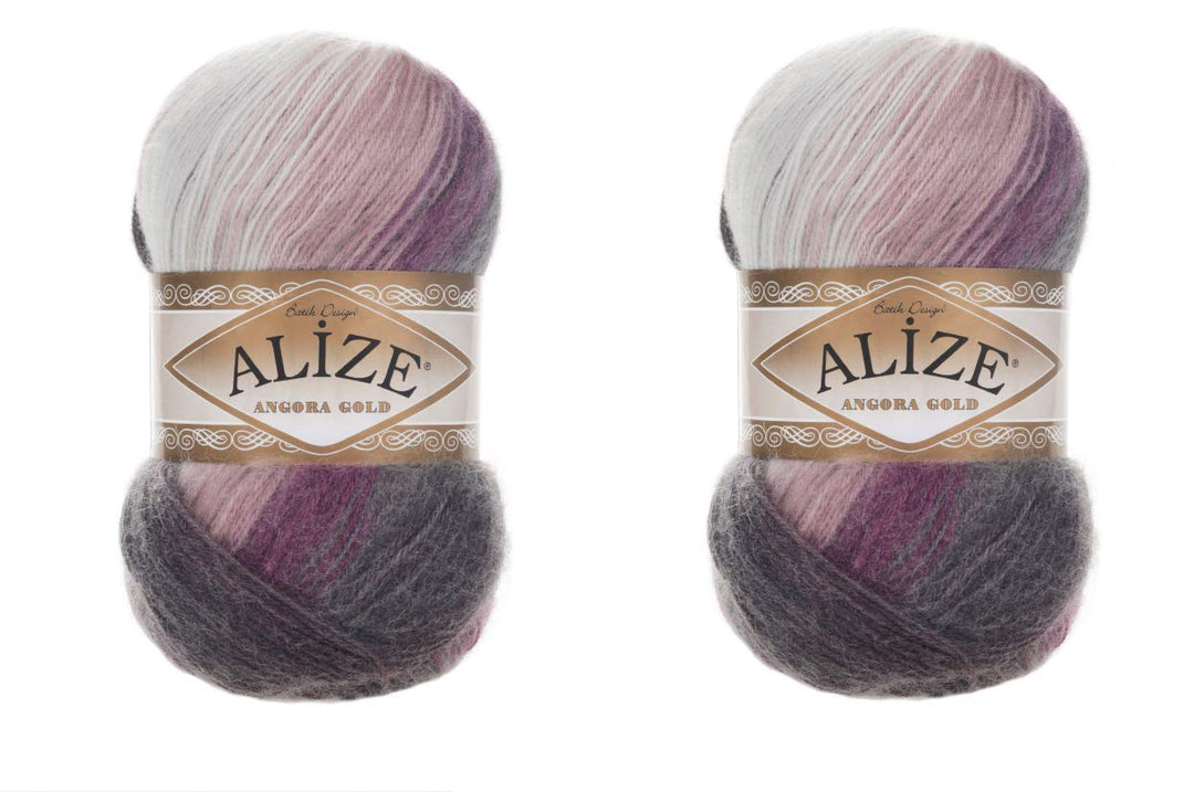Alize Angora Gold Batik-Garn, 20% Wolle, 80% Acryl, 2 Knäuel, 200 g, 1204 m, Häkelgarn, Spitze, Hand