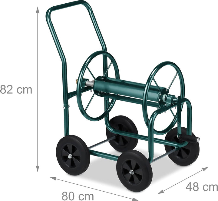 Relaxdays Schlauchwagen, bis 60 m, 4 Vollgummireifen, Klickkupplung, Schlauchtrommel Metall, Schlauc