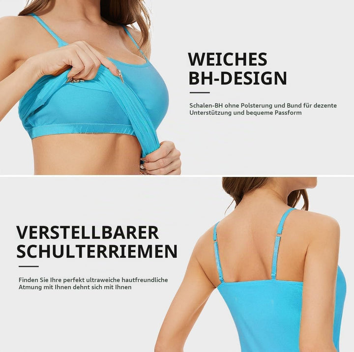 Knuffnee Damen Baumwolle Unterhemd Regal BH Unterhemden Verstellbaren Spaghetti Top 3er Pack, Schwar
