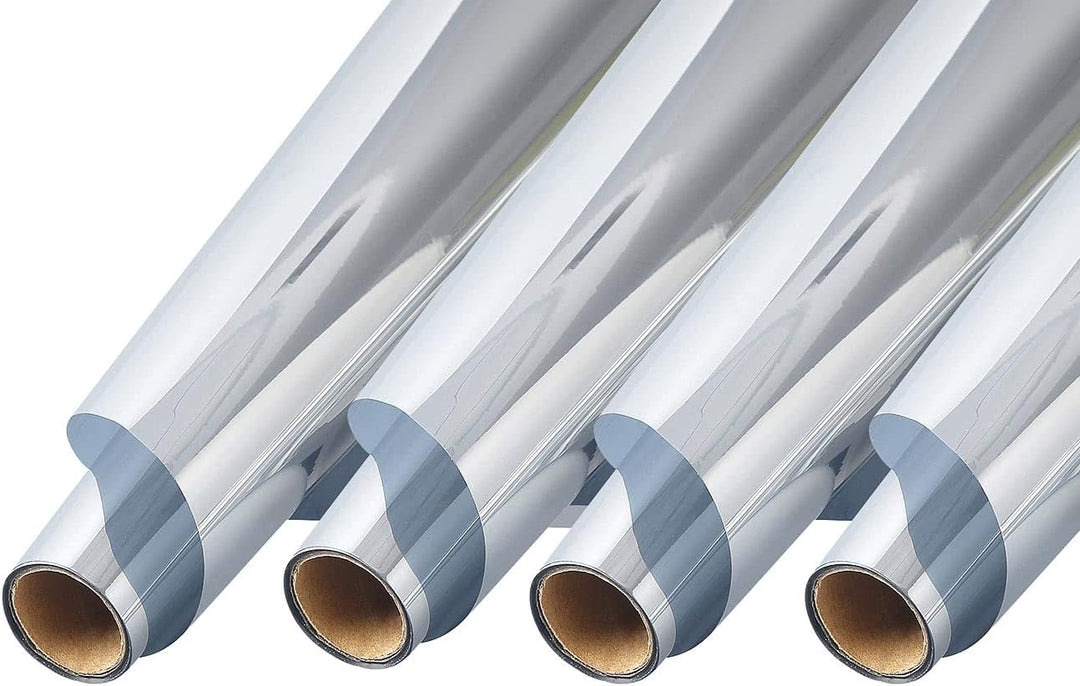 infactory Sonnenschutz-Folie: 4er-Set Isolier-Spiegelfolie, selbstklebend, Sicht-/UV-Schutz,60x200cm