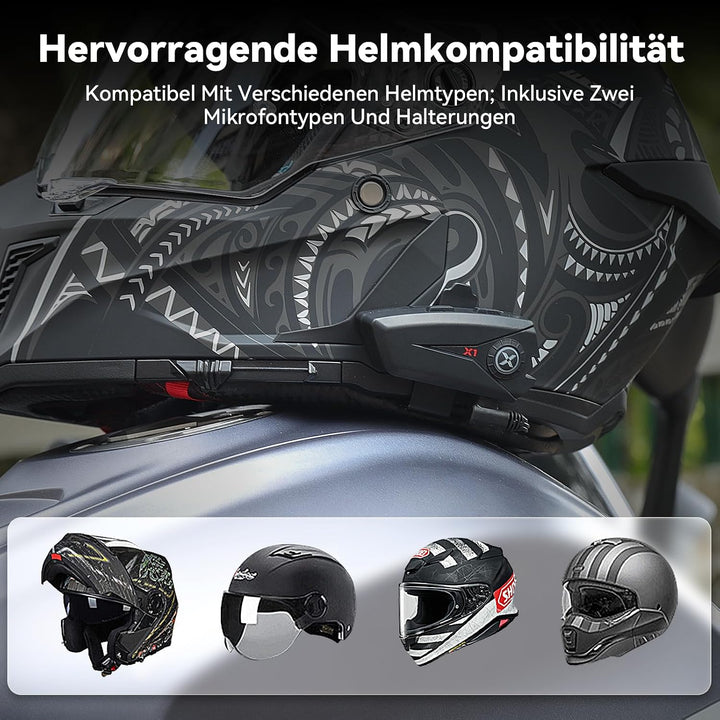 X1 Motorrad Headset Bluetooth 5.3, 40mm Hi-Fi, 60h Akkulaufzeit | Helm Kopfhörer für Musik und Navi-