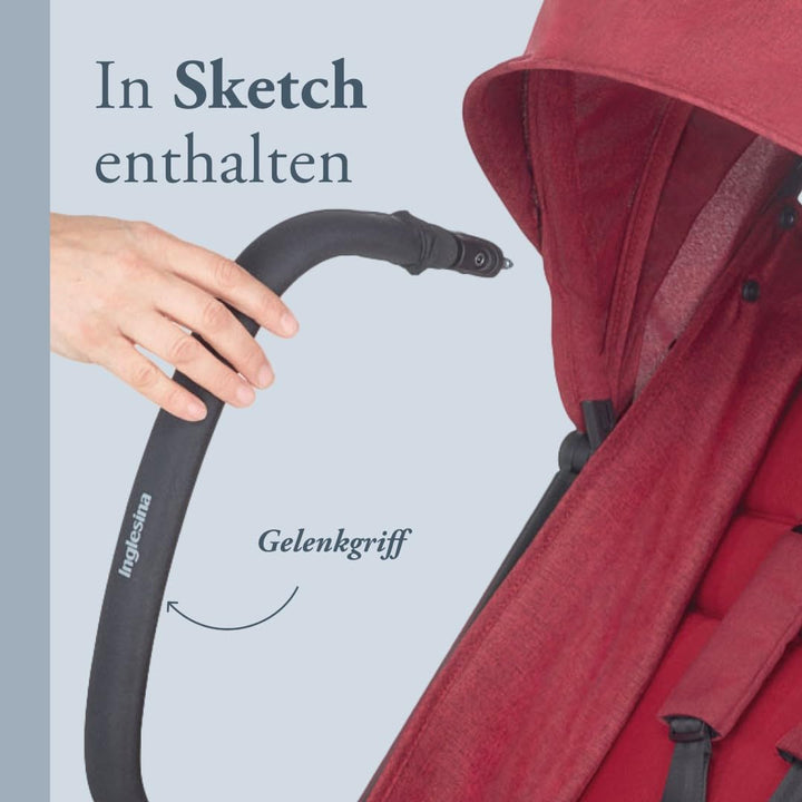 Inglesina Sketch Kinderwagen Leicht und Kompakt, Rot, Bequem, bis zu 17kg, Einhand-Faltung, UPF 50+,