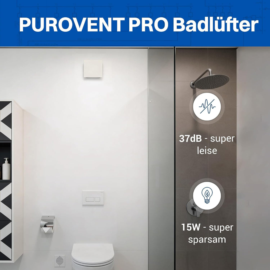 Intratec PUROVENT PRO Badlüfter mit Zeitschaltuhr – IPX4 Lüfter 100mm 98m³/h 37dB 230V Bad Badezimme