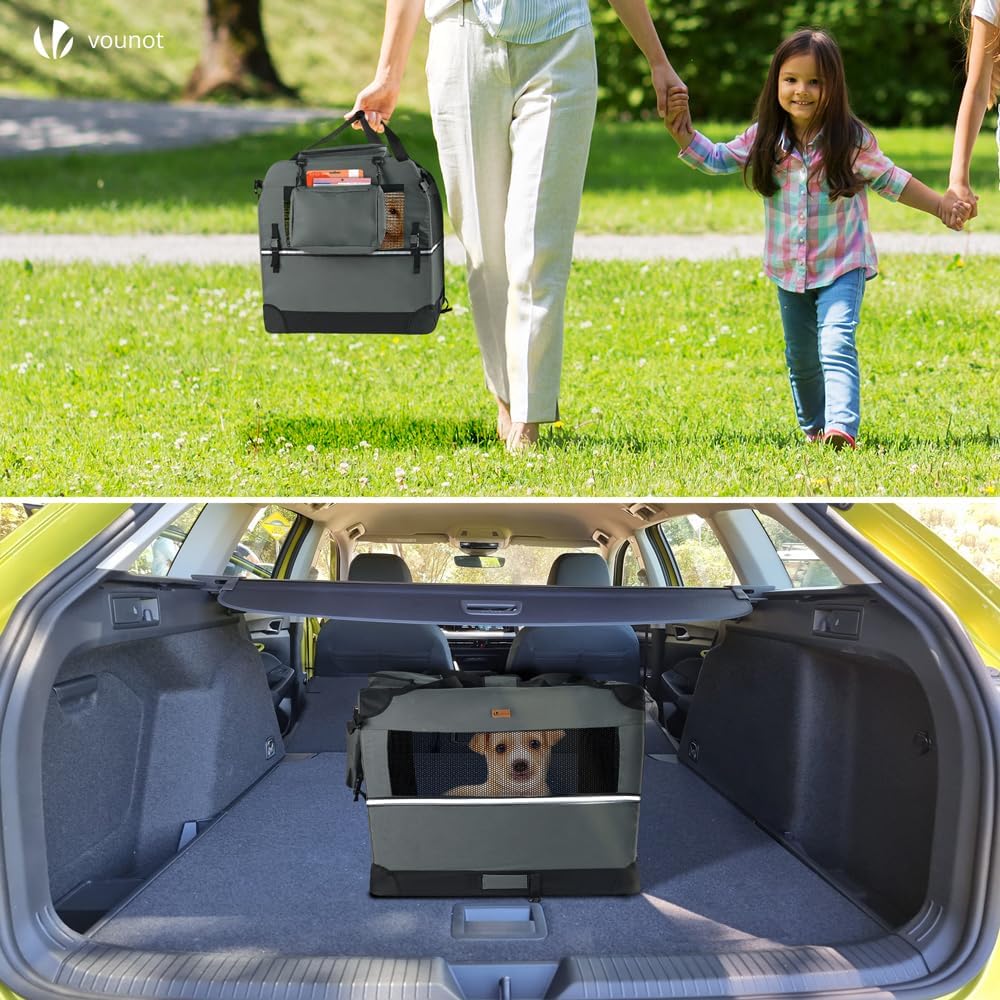 VOUNOT Hundebox faltbar, Transportbox Katze Hunde, Hundetasche, Oxford-Gewebe, Netzstoff, Atmungsakt